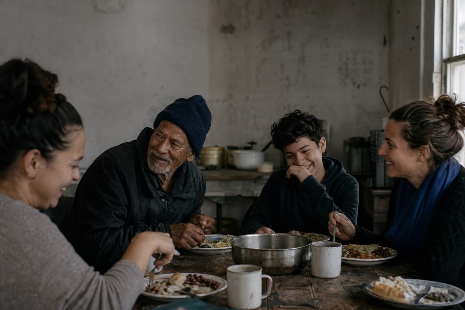 Neighbors gathering and connecting around a shared table